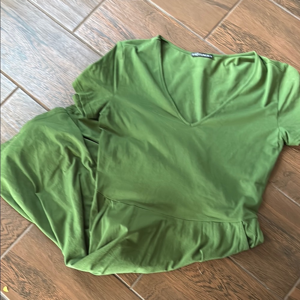 Green V-Neck Women's Top